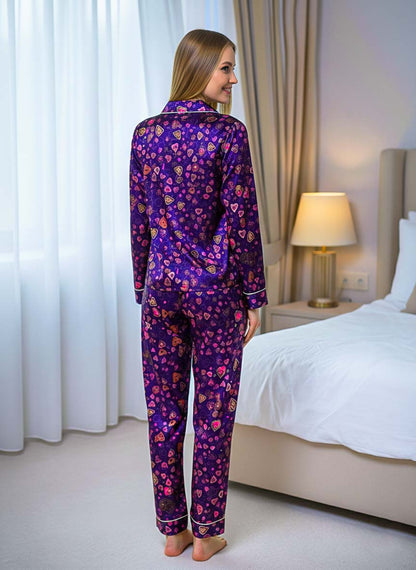 Imported Linen Printed Purple Pink Heart PJ Set-LP25