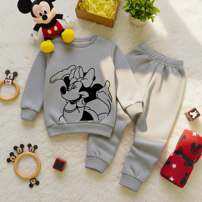Grey Minnie Mouse Printed Kids Winter Suit