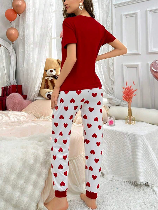 Red heart Printed Night Suit