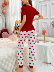 Red heart Printed Night Suit