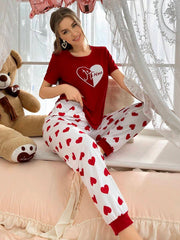 Red heart Printed Night Suit