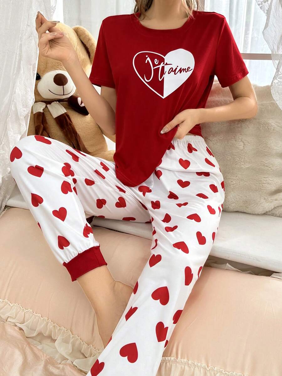 Red heart Printed Night Suit