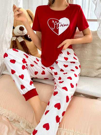Red heart Printed Night Suit