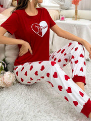 Red heart Printed Night Suit