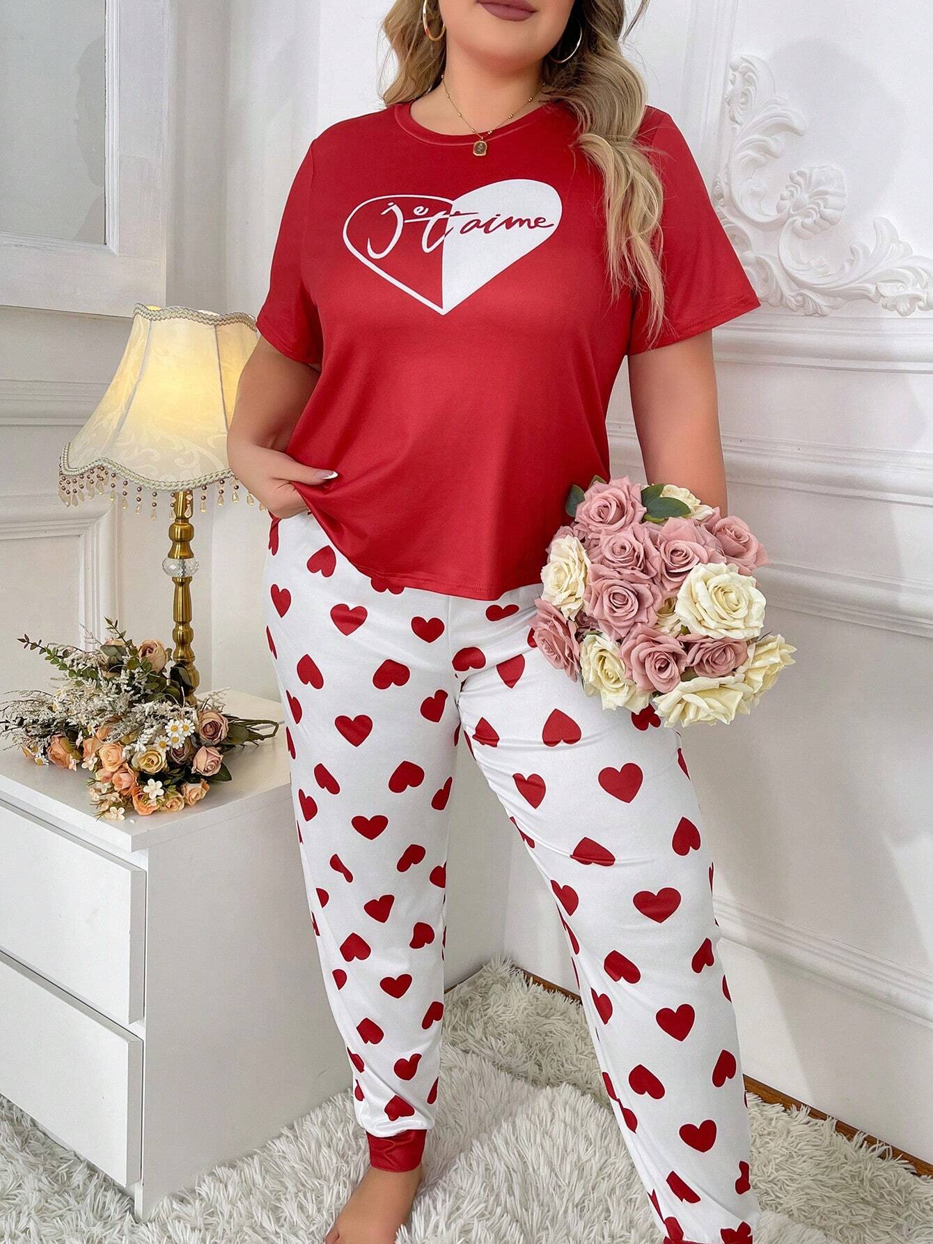 Red heart Printed Night Suit