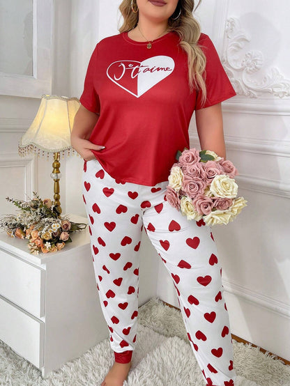 Red heart Printed Night Suit