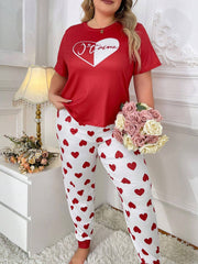Red heart Printed Night Suit