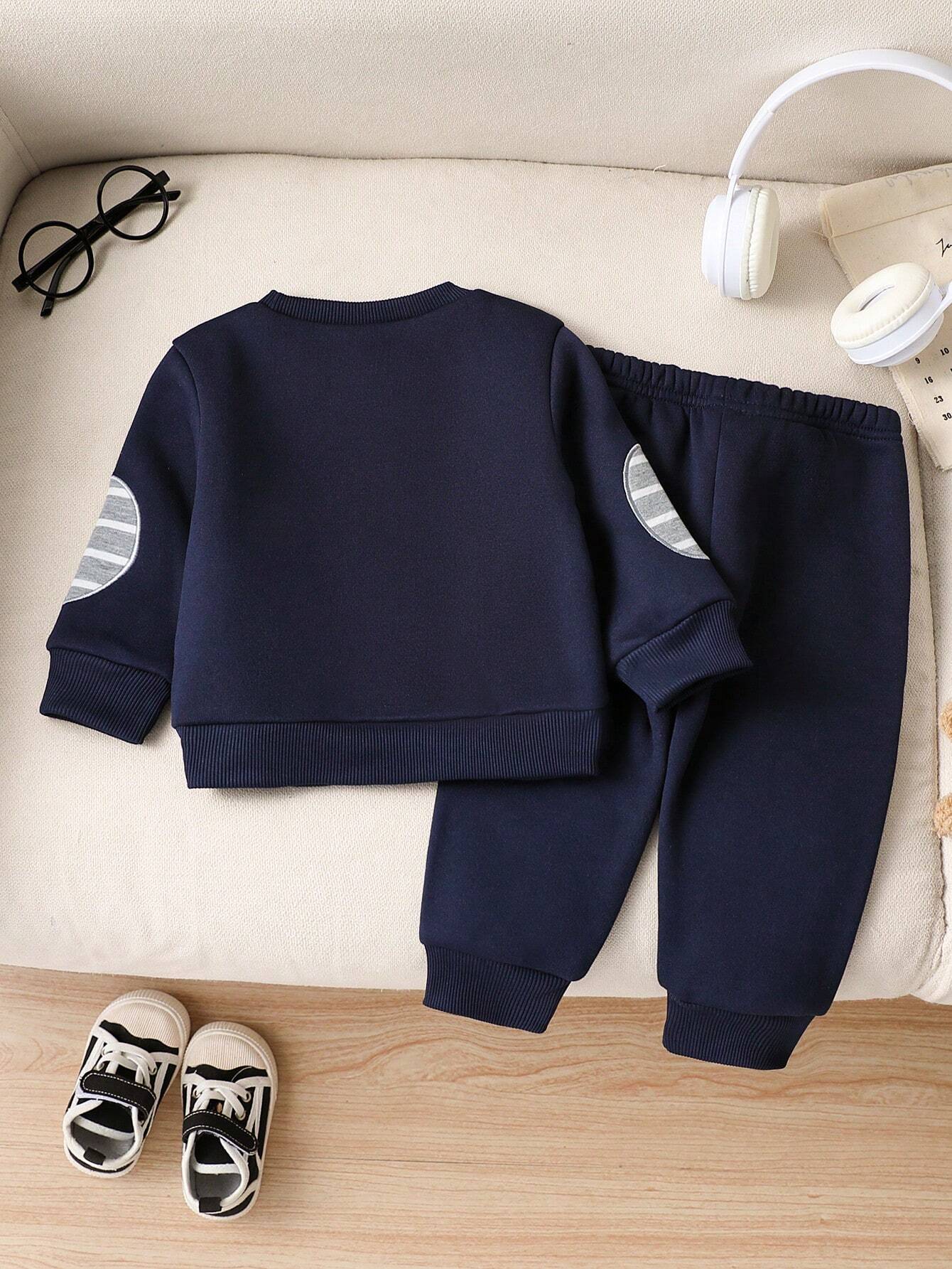 Navy Blue Horse Printed Kids Winter Suit