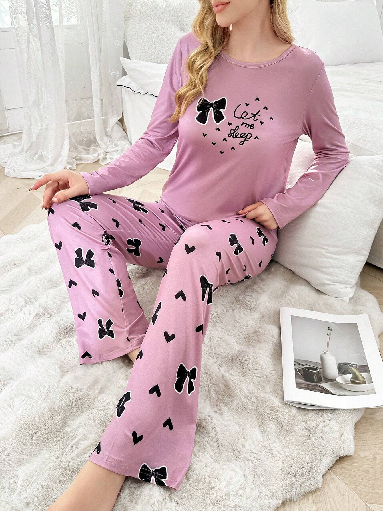 Pink let Me Sleep Printed Night Suit