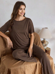 Brown Plain Stylish Night Suit