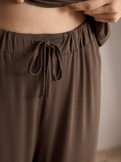 Brown Plain Stylish Night Suit