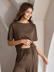 Brown Plain Stylish Night Suit