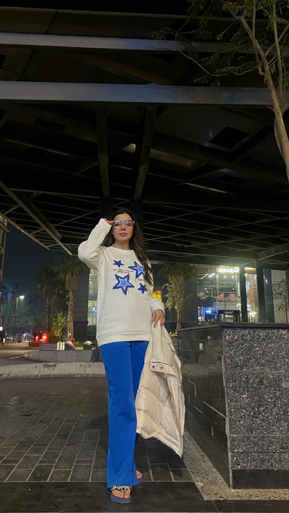 Winter Stars Printed White Sweatshirt