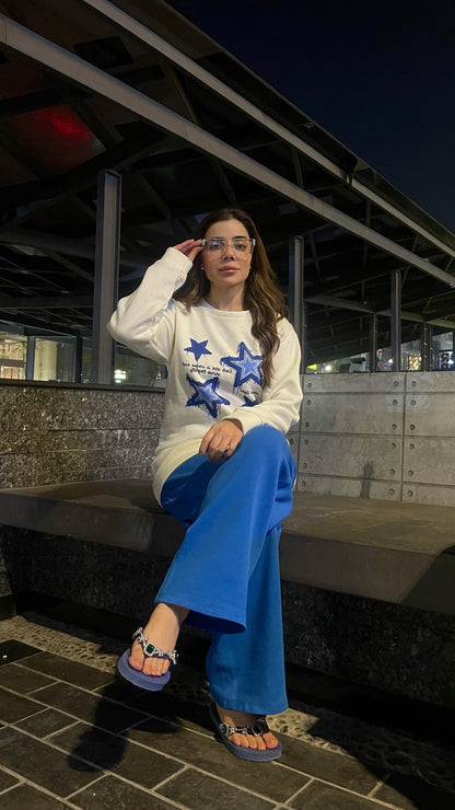Winter Stars Printed White Sweatshirt