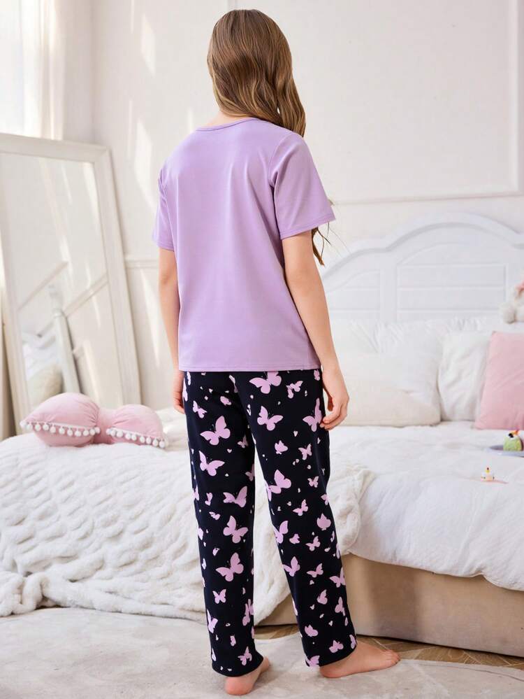 Purple Half Sleeve Butterfly Night Suit (7-16 Years)