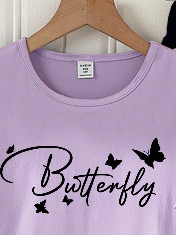 Purple Half Sleeve Butterfly Night Suit (7-16 Years)