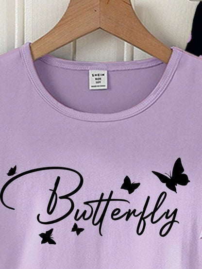 Purple Half Sleeve Butterfly Night Suit (7-16 Years)