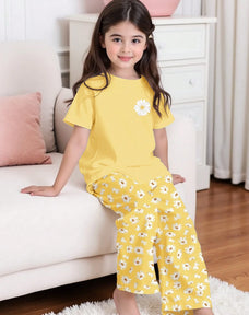 Sunflower Printed Half Sleeve Night Suit (7-14 Years)