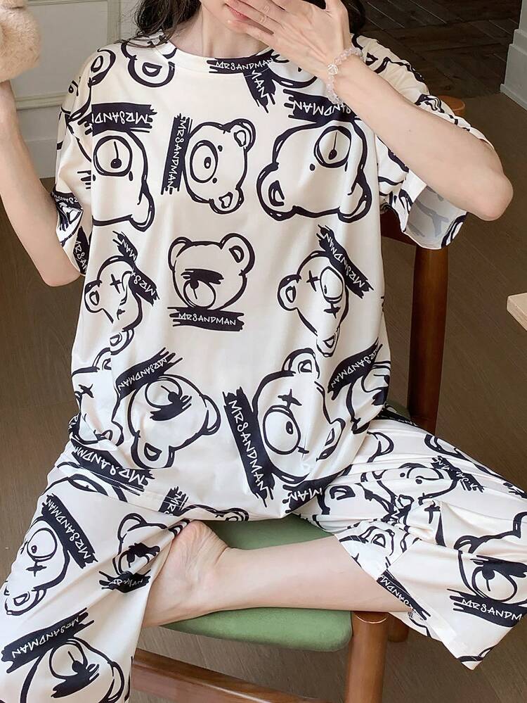Midnight Teddy Printed Night Suit