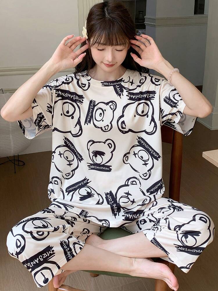 Midnight Teddy Printed Night Suit