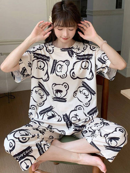 Midnight Teddy Printed Night Suit