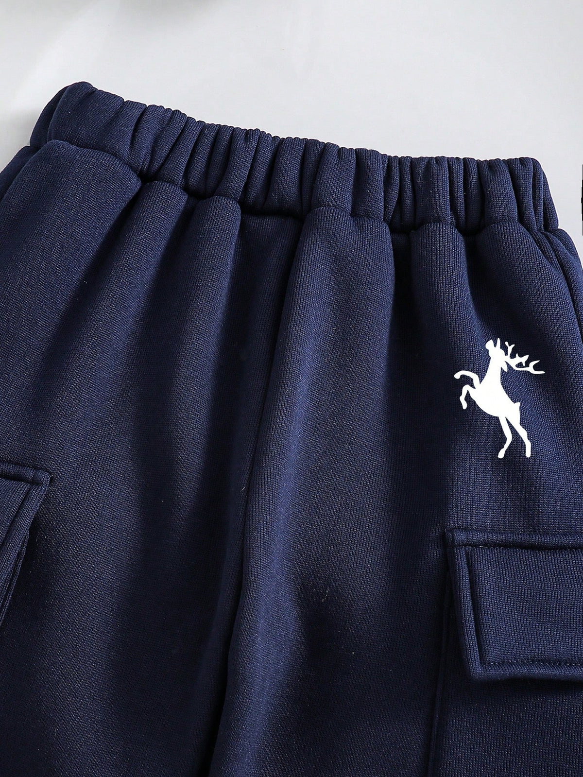 Navy Colorblock Crewneck Printed Kids Winter Suit