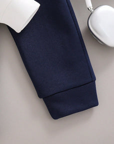 Navy Colorblock Crewneck Printed Kids Winter Suit