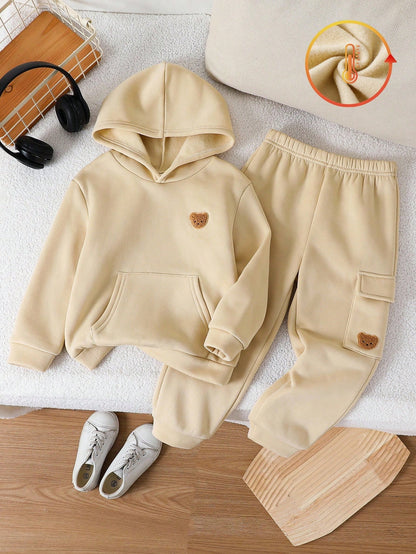 Cute Bear Hoodie Style Printed Kids Winter Suit