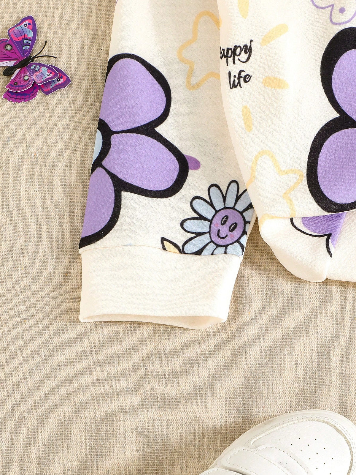 Purple Flowers &amp; Heart Printed Kids Winter Suit
