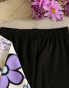 Purple Flowers & Heart Printed Kids Winter Suit