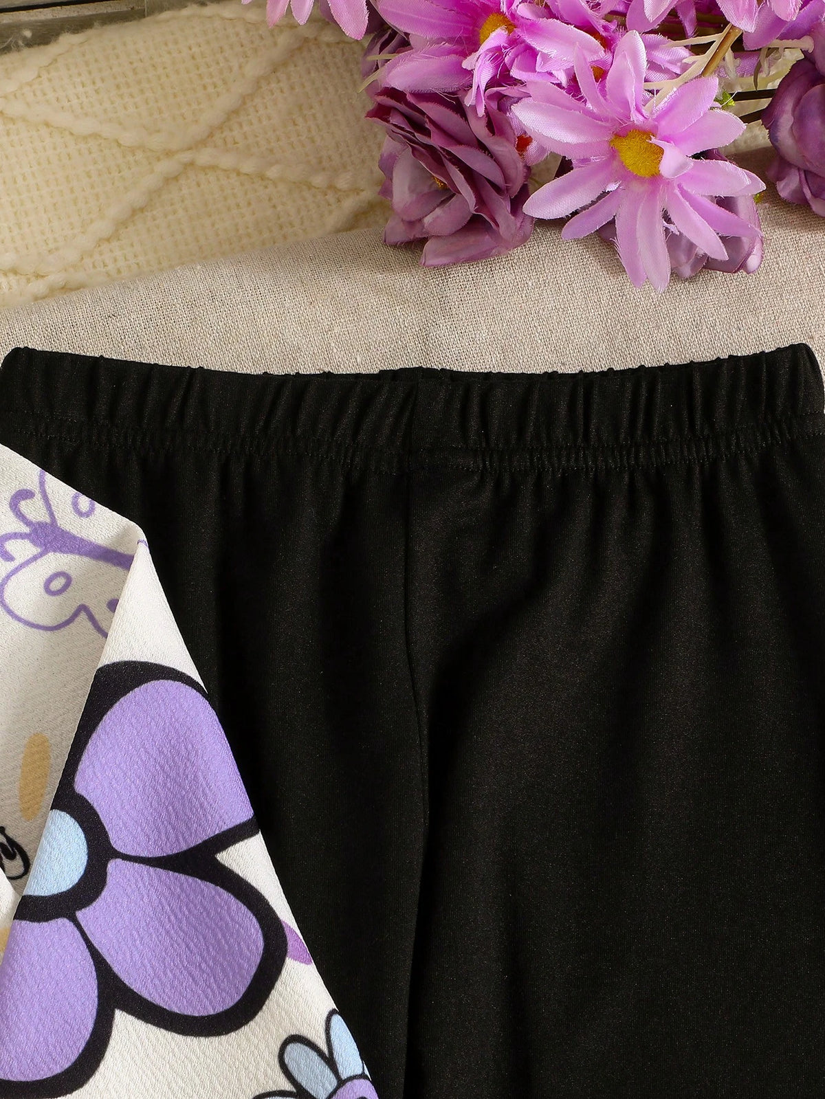Purple Flowers &amp; Heart Printed Kids Winter Suit