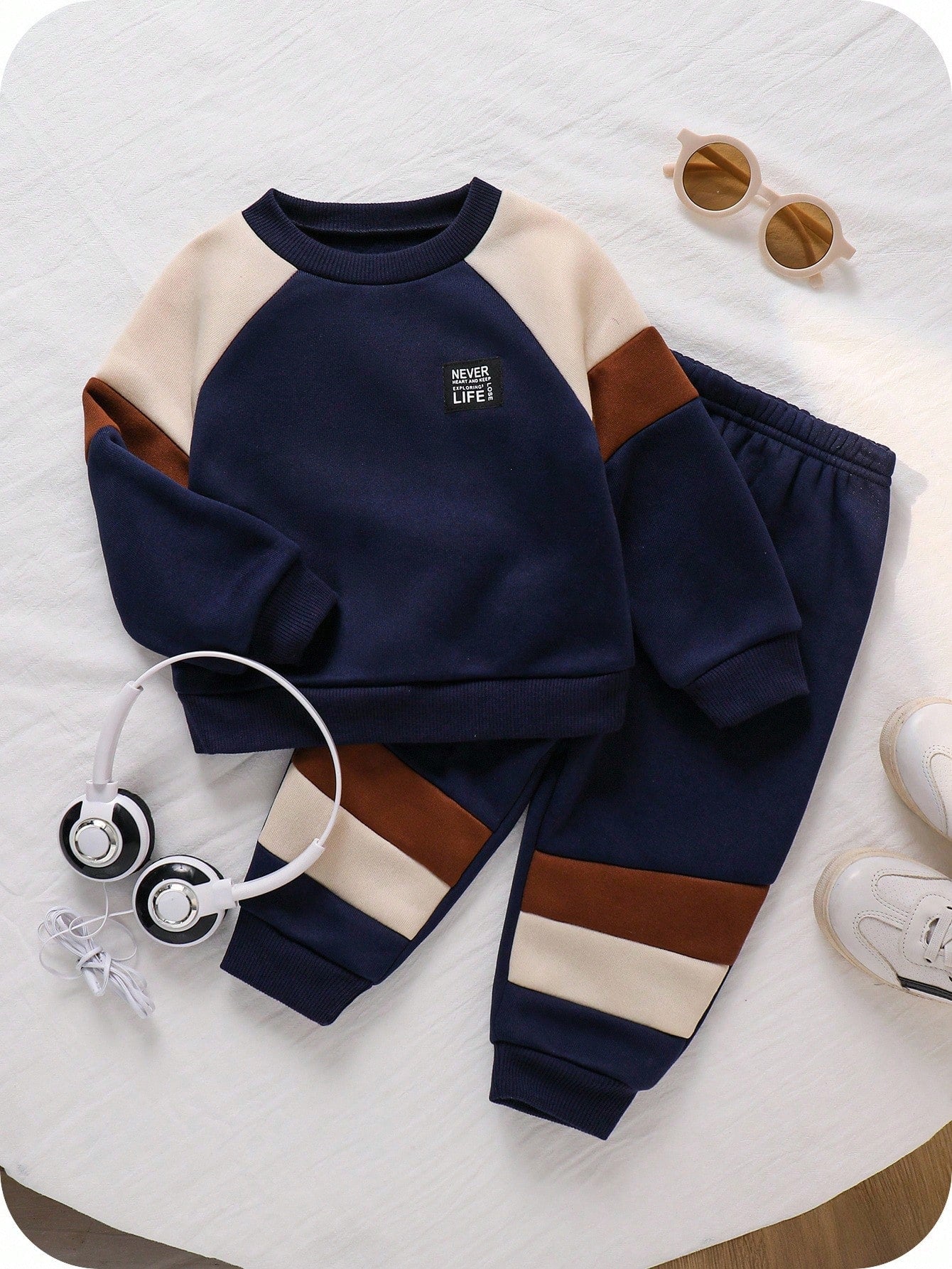 Winter Navy Blue Contrast Printed Kids Winter Suit