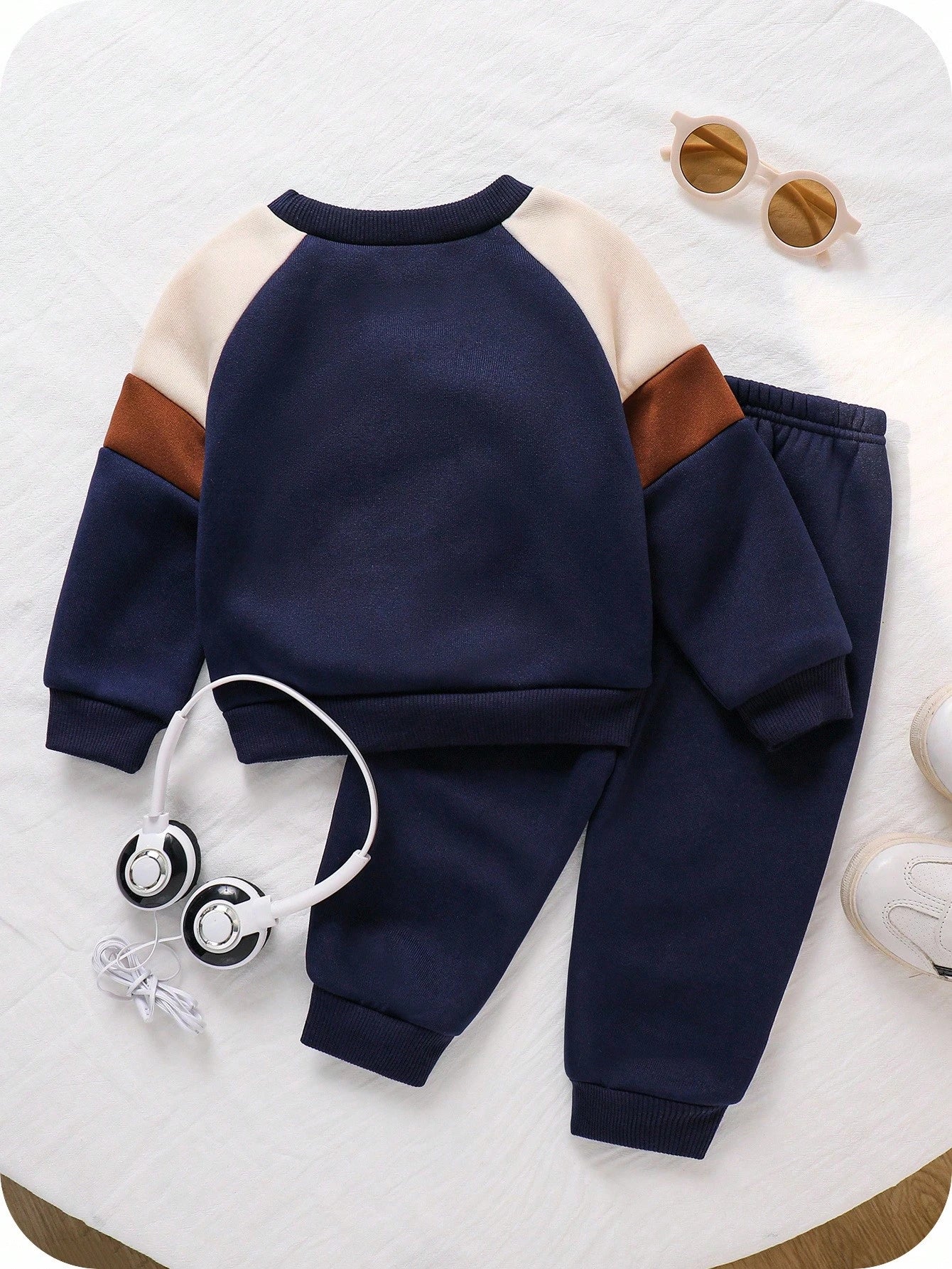 Winter Navy Blue Contrast Printed Kids Winter Suit