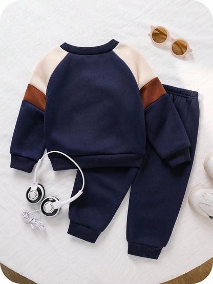 Winter Navy Blue Contrast Printed Kids Winter Suit