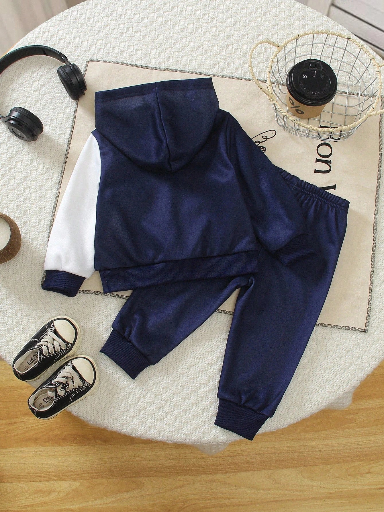 Navy Blue Liner Printed Kids Winter Suit