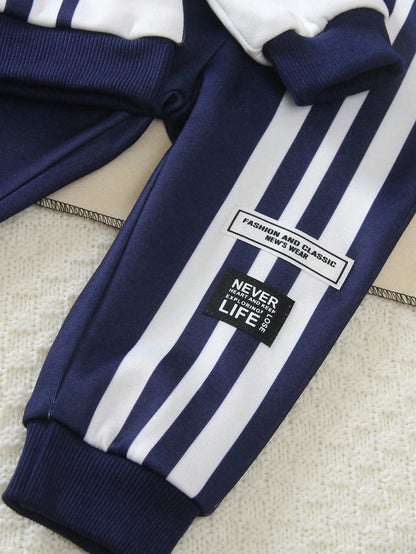Navy Blue Liner Printed Kids Winter Suit
