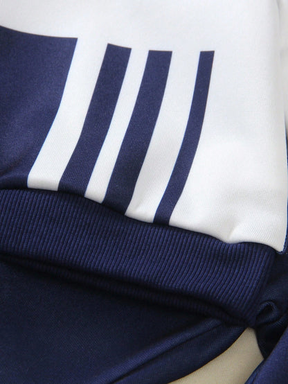 Navy Blue Liner Printed Kids Winter Suit