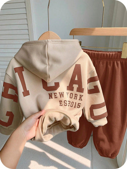 Coffee Color New York Printed Kids Winter Suit