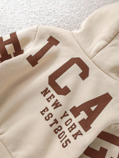 Coffee Color New York Printed Kids Winter Suit