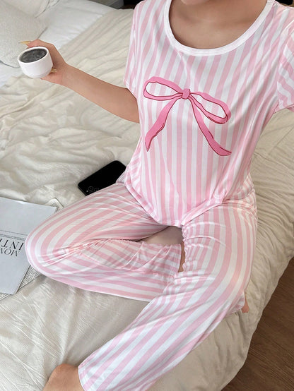Baby Pink Ribbon Printed Night Suit