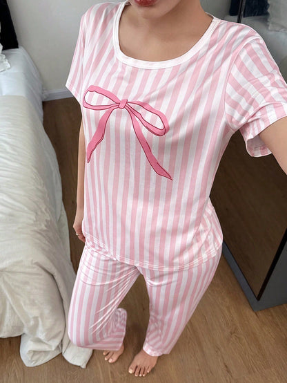 Baby Pink Ribbon Printed Night Suit