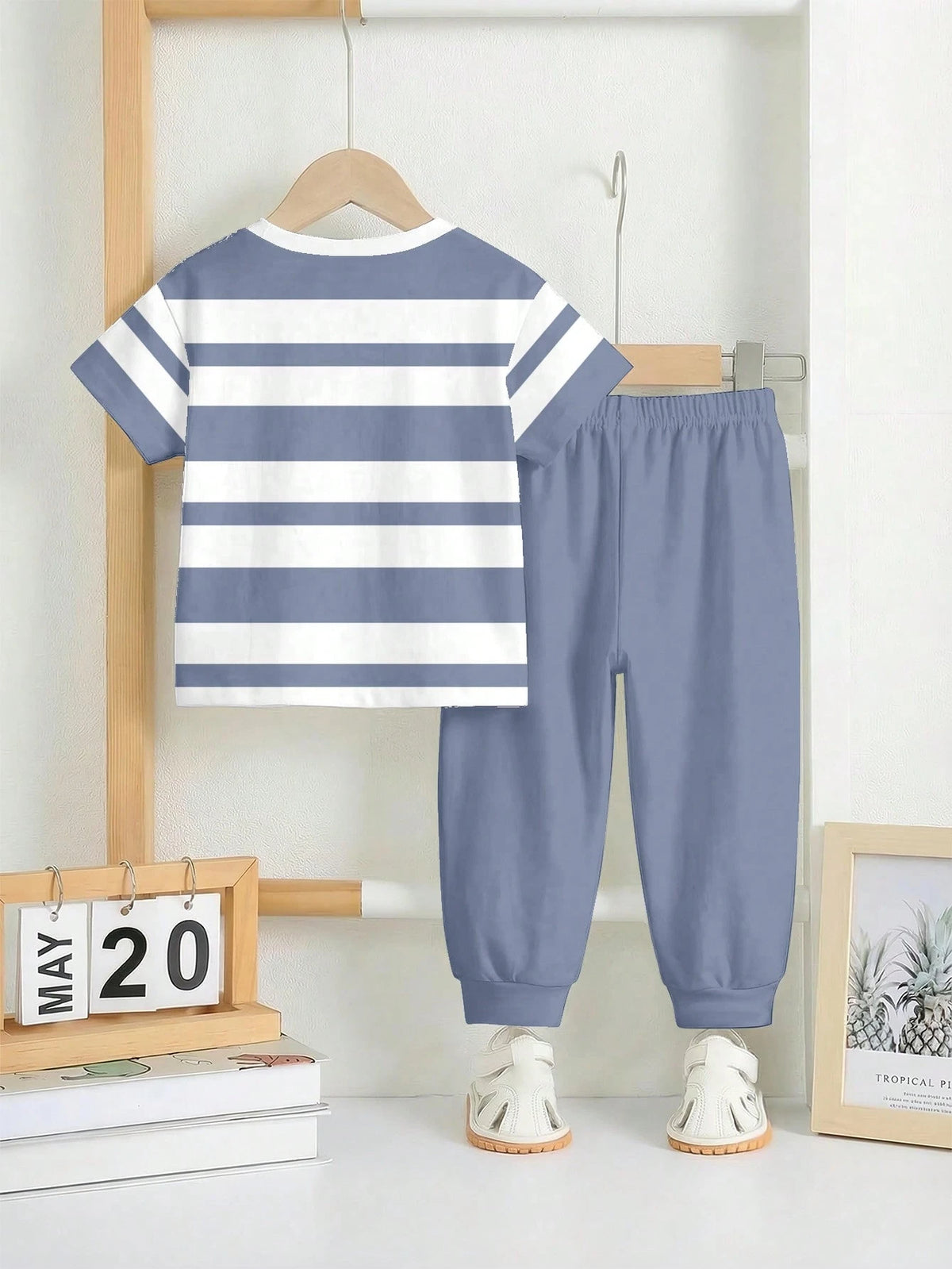 Grey Panel Horse Printed Half Sleeve Kids Suit
