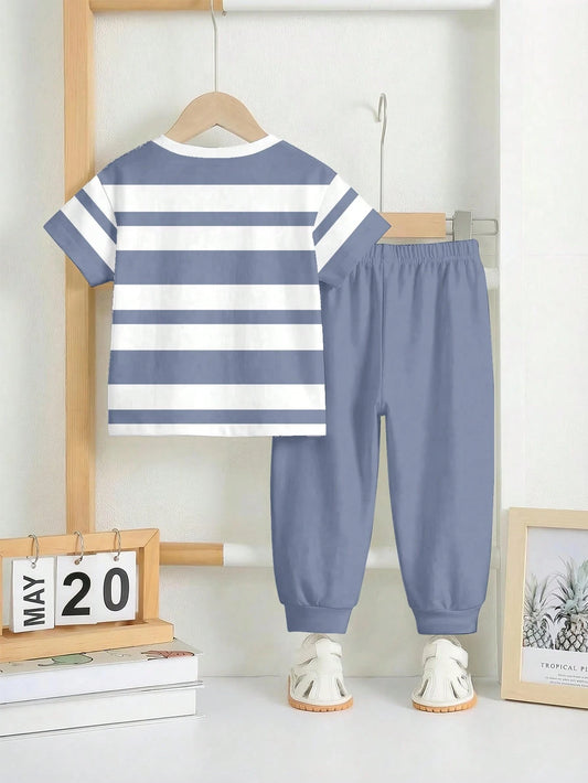 Grey Panel Horse Printed Half Sleeve Kids Suit