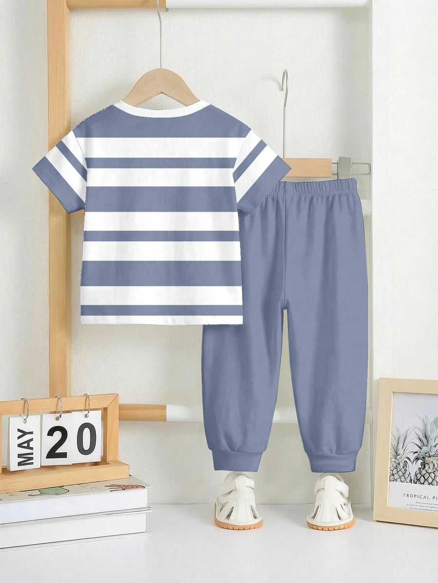 Grey Panel Horse Printed Half Sleeve Kids Suit