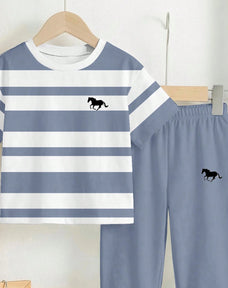 Grey Panel Horse Printed Half Sleeve Kids Suit