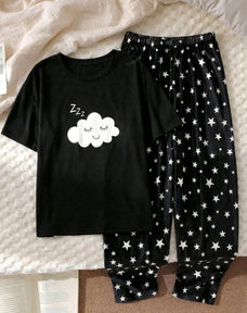 Cloud Half Sleeve Printed Night Suit (7-16 Years)