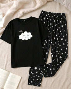Cloud Half Sleeve Printed Night Suit (7-16 Years)