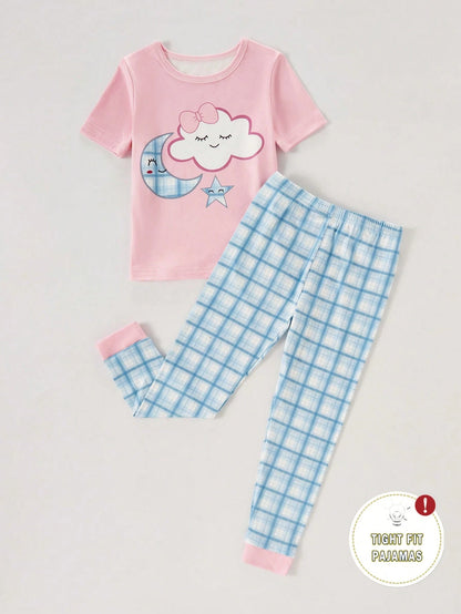 Moon & Cloud Printed Half Sleeve Kids Suit