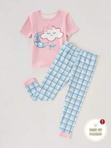 Moon & Cloud Printed Half Sleeve Kids Suit