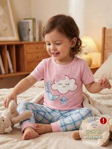 Moon & Cloud Printed Half Sleeve Kids Suit